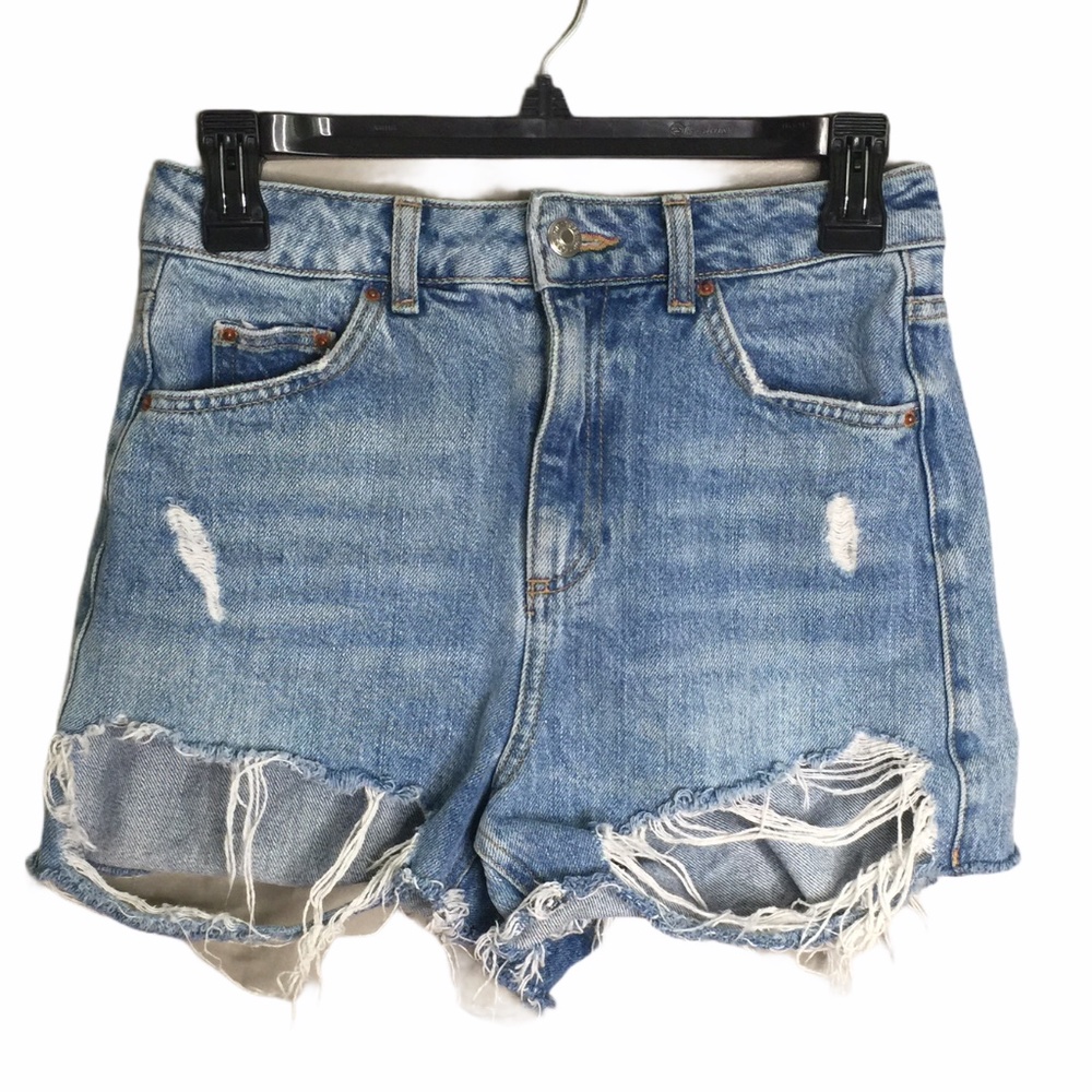 Topshop Moto Mom High-rise Destroyed Demin Shorts